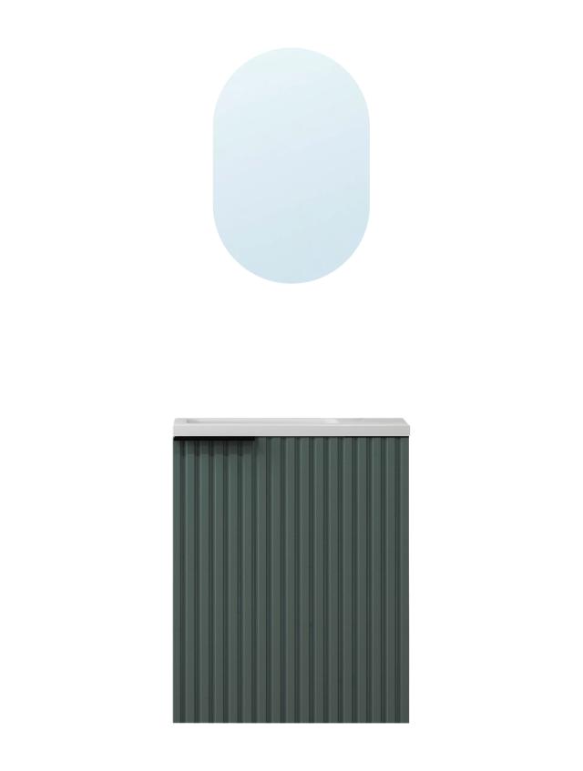 NORTIQ VERONA FONTEINPACK 1 DEUR INCL. OMKEERBARE WASTAFEL EN SPIEGEL DUSTY GROEN