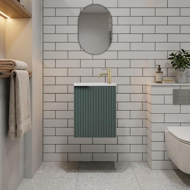 NORTIQ VERONA FONTEINPACK 1 DEUR INCL. OMKEERBARE WASTAFEL EN SPIEGEL DUSTY GROEN