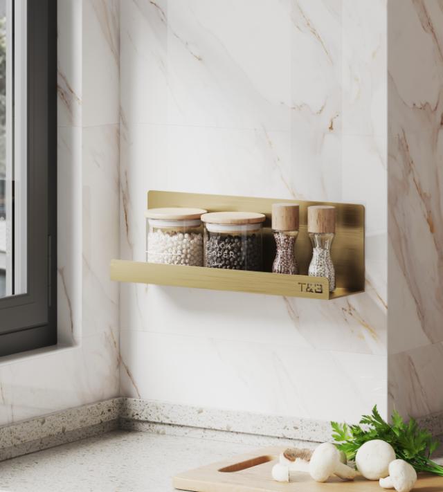 T&B BADKAMER WANDPLANK - T4 30CM - GEBORSTELD GOUD